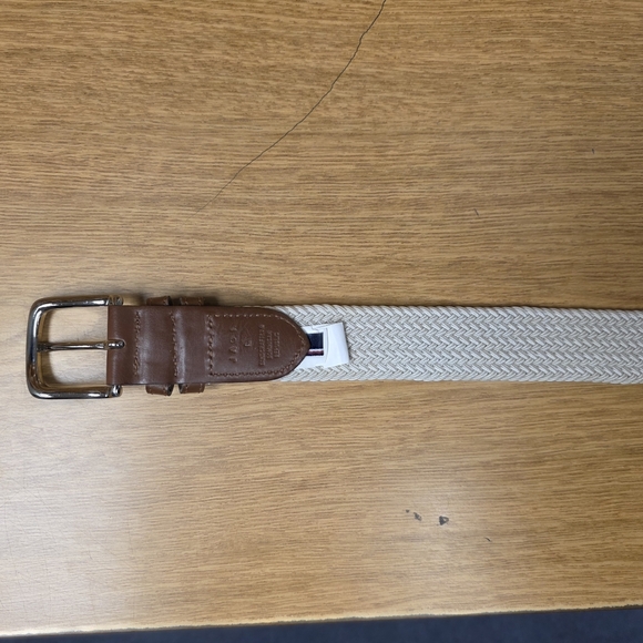 Tommy Hilfiger Mens White Woven Stretch Belt Leather Trim Size Large (38 To 40) - Picture 7 of 8